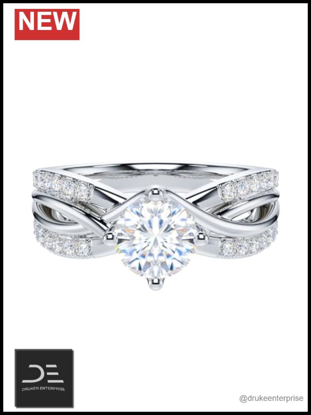 Sterling Silver 1CT Moissanite Infinity Crisscross Promise Engagement Ring
